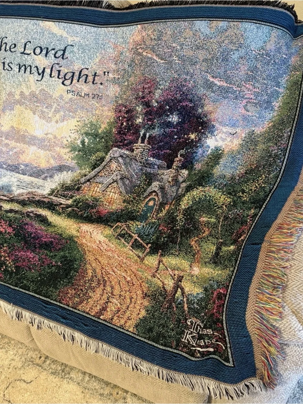 Thomas Kinkade Woven Cotton tapestry throw blanket titled 